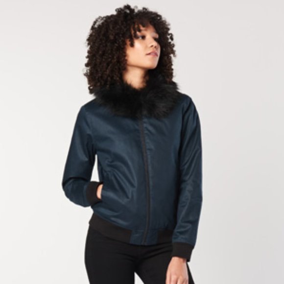 Ladies' Fur Bomber Midnight Blue (LFB) - Picture 1 of 5